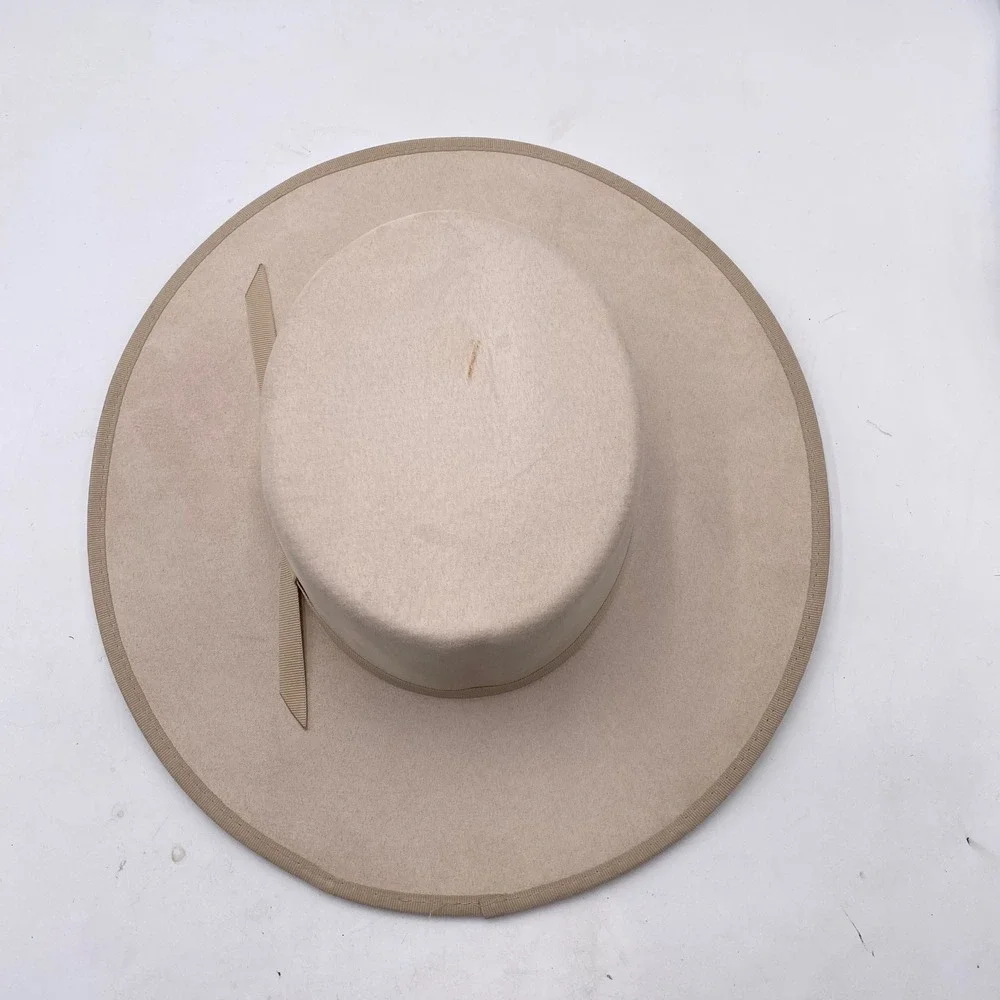 Bon Kini Caribbean Swimwear Wide Brim Bolero Hat Medium Beige Felt Gold Logo SEO